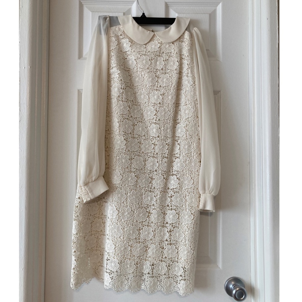 Cream lace dress with sheer long sleeves